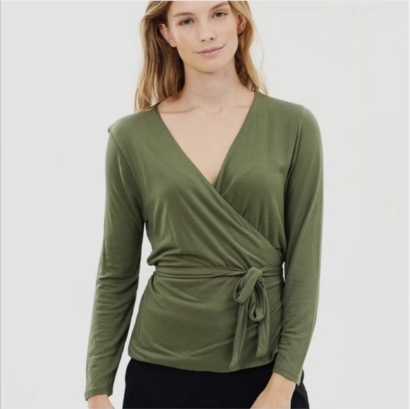 J. Crew Tops - J.Crew Women Olive Green Long Sleeve Wrap Top XL